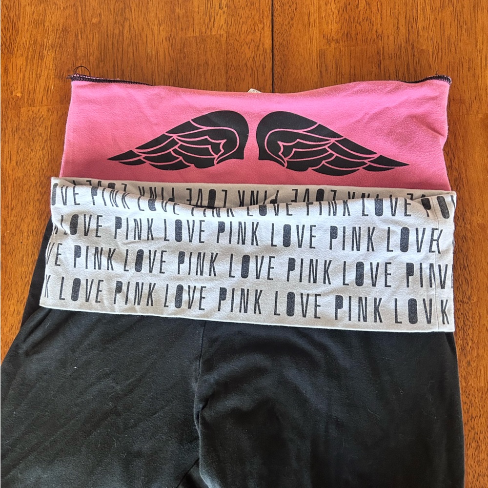 Pink and Black Fold Over Leggings one with Wing Design